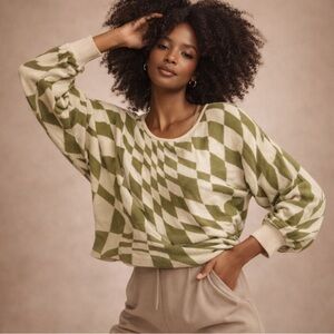 Daily Practice Green & Cream Geometric Knit Sweater Size M